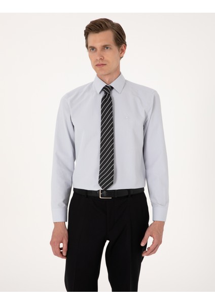 Erkek Açık Gri Regular Fit Uzun Kollu Basic Gömlek 50316742-VR001