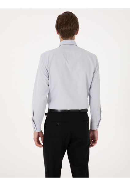 Erkek Açık Gri Regular Fit Uzun Kollu Basic Gömlek 50316742-VR001