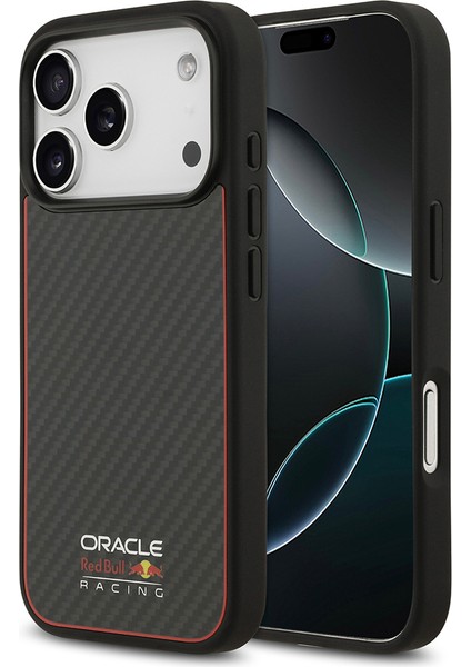 iPhone 17 Pro Uyumlu Kılıf Redbull Lisanslı M-Safe Şarj Özellikli Karbon Fiber Kevlar Kapak Siyah