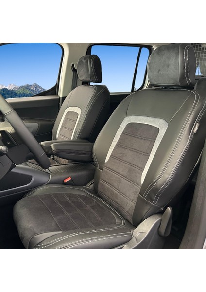 Citroen Berlingo Araca Özel Oto Koltuk Kılıfı - Tay Tüyü ve Deri