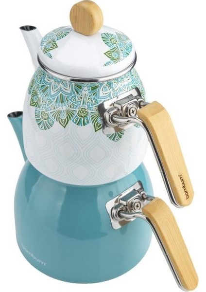 Unique - Bambu Kulplu Emaye Çaydanlık Takımı Turkuaz fiyatları
