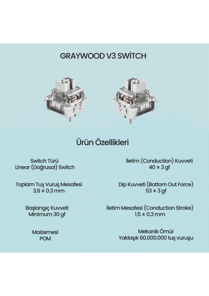 Leobog Gray Wood V3 Lineer Mekanik Switch 100 Adet fiyatları