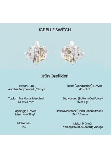 Leobog Ice Blue Clicky Mekanik Switch 100 Adet fiyatları