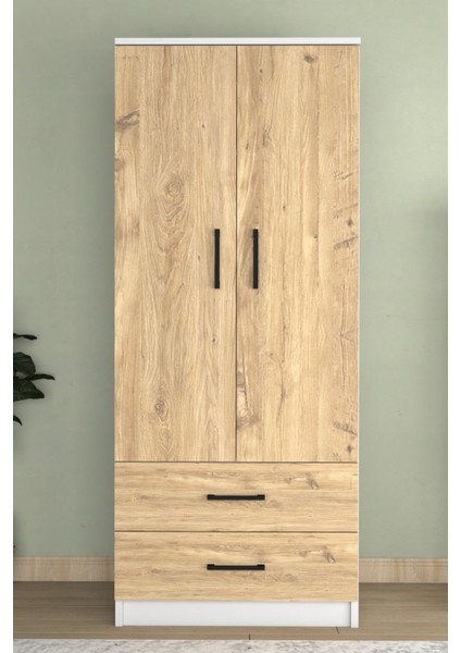 Point 2 Kapaklı 2 Çekmeceli Gardrop Beyaz Çam