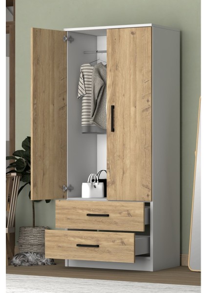 Point 2 Kapaklı 2 Çekmeceli Gardrop Beyaz Çam modelleri