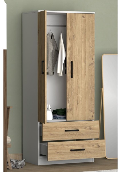 Point 2 Kapaklı 2 Çekmeceli Gardrop Beyaz Çam fırsatları