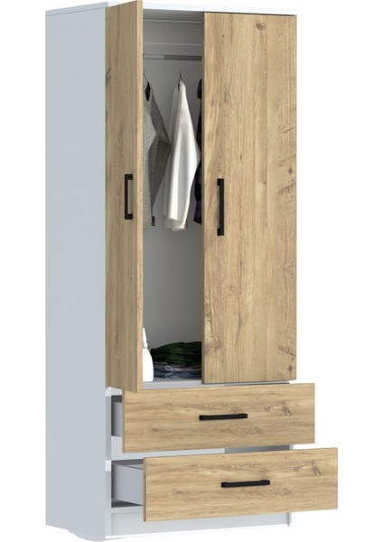 Point 2 Kapaklı 2 Çekmeceli Gardrop Beyaz Çam indirimleri