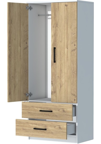 Point 2 Kapaklı 2 Çekmeceli Gardrop Beyaz Çam