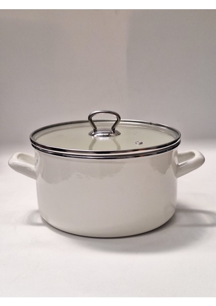 Emaye Derin Düz Tencere Yoğurt Tenceresi Bakraç 22 cm x 12 cm 3,5 Litre Fildişi