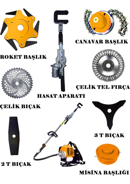 Eısenn Hero 9000 Sırt Tipi Benzinli Motorlu Tırpan + Zeytin Badem Hasat Makinası 9 Parça Özel Set modelleri