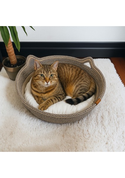 Yuvarlak Kedi Yatağı – 40 Cm, Örgü Detaylı, Elyaf Minderli ve Hafif fiyatları