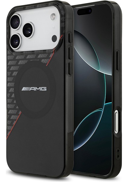 iPhone 17 Pro Max Kılıf Amg Lisanslı M-Safe Uyumlu Kırmızı Çapraz Çizgili Kapak Siyah-Kırmızı