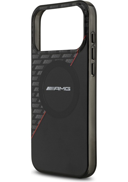 iPhone 17 Pro Max Kılıf Amg Lisanslı M-Safe Uyumlu Kırmızı Çapraz Çizgili Kapak Siyah-Kırmızı