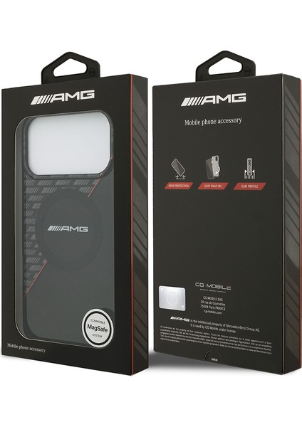 iPhone 17 Pro Max Kılıf Amg Lisanslı M-Safe Uyumlu Kırmızı Çapraz Çizgili Kapak Siyah-Kırmızı