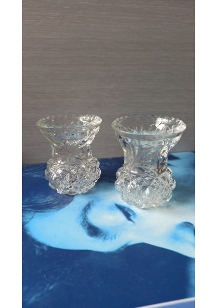 Vintage Cam Kristal Kesme Mini Bardak Seti Ikili & 6 cm
