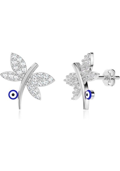 Nazar Mineli Yusufçuk Beyaz Gümüş Küpe modelleri