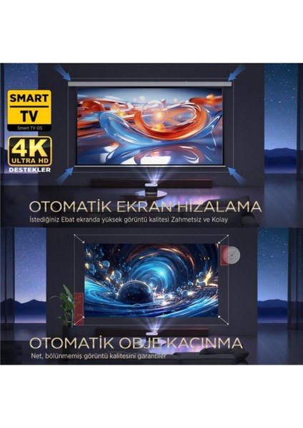 Aurzen Boom 3 Wifi + Bluetooth 300 Inç 4K Smart Tv Projeksiyon Cihazı Siyah indirimleri