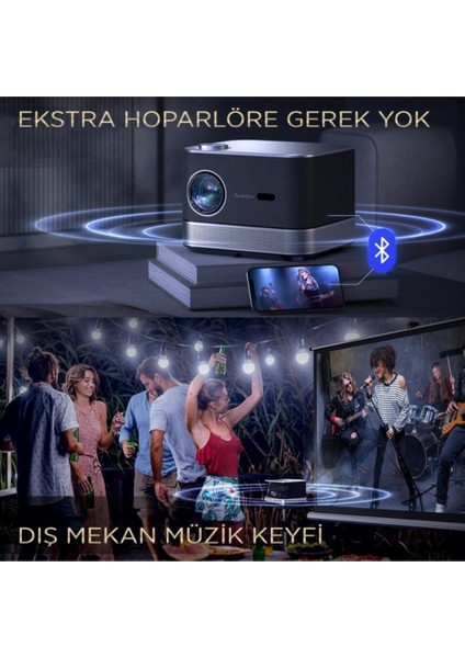 Aurzen Boom 3 Wifi + Bluetooth 300 Inç 4K Smart Tv Projeksiyon Cihazı Siyah