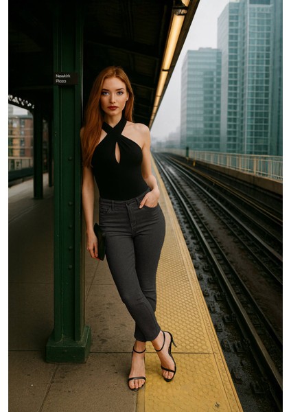 Kadın Gri Skinny Jean Pantolon