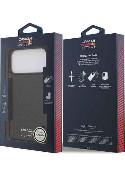 iPhone 17 Pro Max Uyumlu Kılıf Redbull Lisanslı M-Safe Şarj Özellikli Karbon Fiber Kevlar Kapak Siya