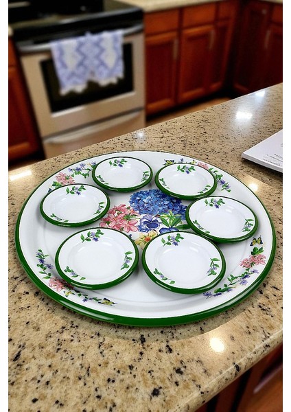 7 Parça Büyükboy Yasemin Desenli Emaye Kahvaltı Seti, Sunum, Kahvaltı Tabağı, Reçellik, Çeyiz fiyatları