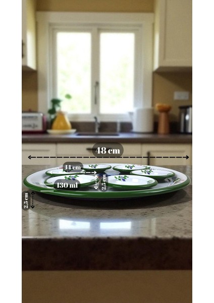 7 Parça Büyükboy Yasemin Desenli Emaye Kahvaltı Seti, Sunum, Kahvaltı Tabağı, Reçellik, Çeyiz fırsatları