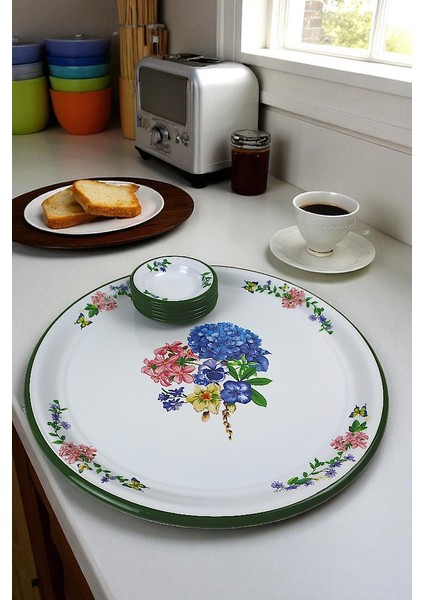 7 Parça Büyükboy Yasemin Desenli Emaye Kahvaltı Seti, Sunum, Kahvaltı Tabağı, Reçellik, Çeyiz indirimleri