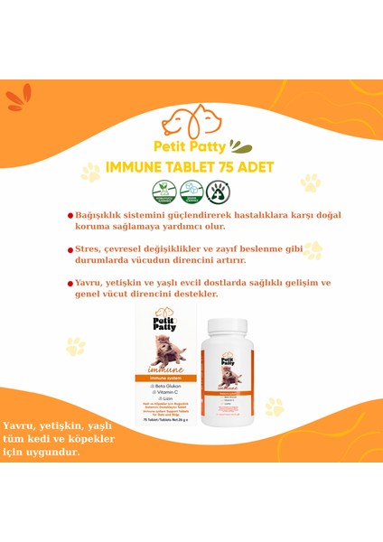 Immune System Kedi ve Köpekler Için Destekleyici Tablet (75 Tablet) fırsatları
