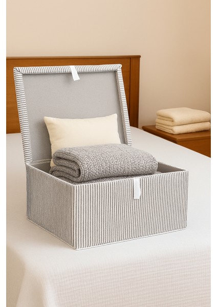 2'li Mega Boy Kutu Hurç, Organizer Kutusu, Çok Amaçlı Saklama Kutusu, Gri Çizgili Desen 60X40X30 cm fırsatları