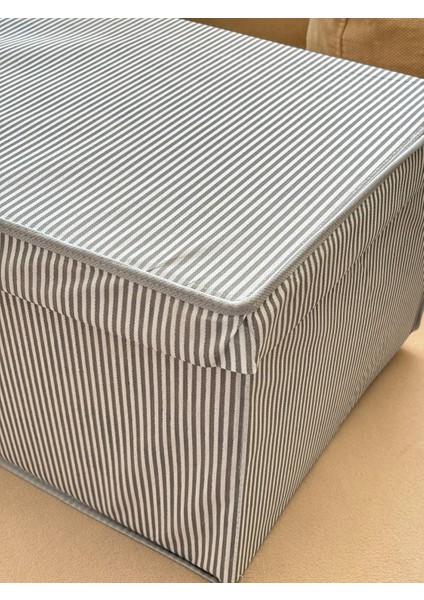 2'li Mega Boy Kutu Hurç, Organizer Kutusu, Çok Amaçlı Saklama Kutusu, Gri Çizgili Desen 60X40X30 cm