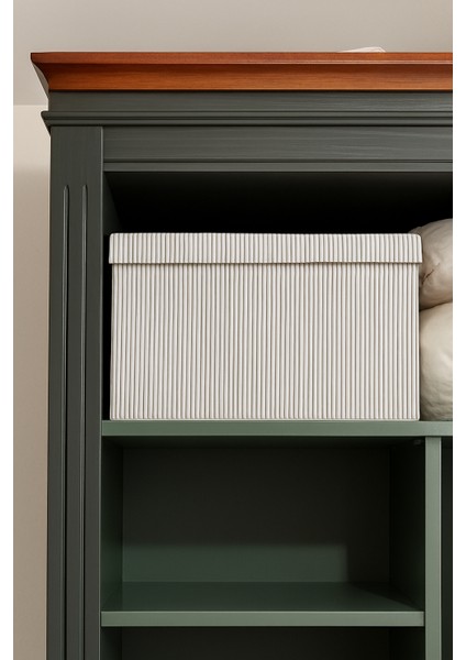 2'li Mega Boy Kutu Hurç, Organizer Kutusu, Çok Amaçlı Saklama Kutusu, Gri Çizgili Desen 60X40X30 cm