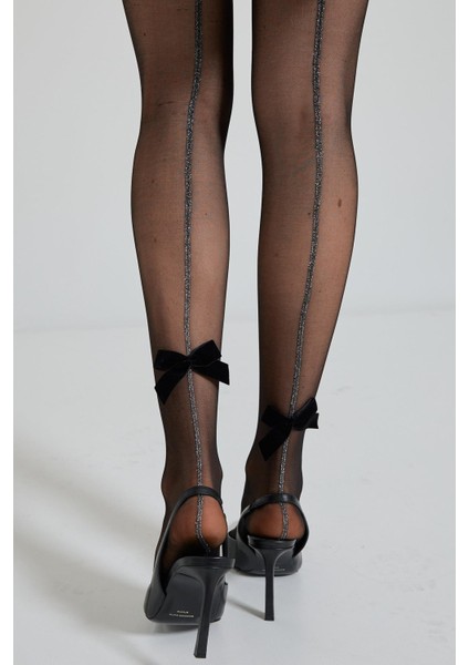 Kadın Kurdele Aksesuarlı Şeritli Ince Külotlu Çorap fiyatları