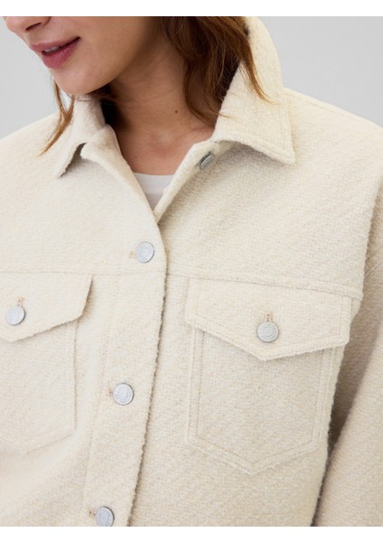 Kadın Kırık Beyaz Geri Dönüştürülmüş Relaxed Kısa İkon Ceket modelleri