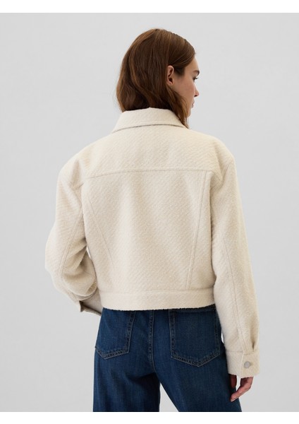Kadın Kırık Beyaz Geri Dönüştürülmüş Relaxed Kısa İkon Ceket indirimleri