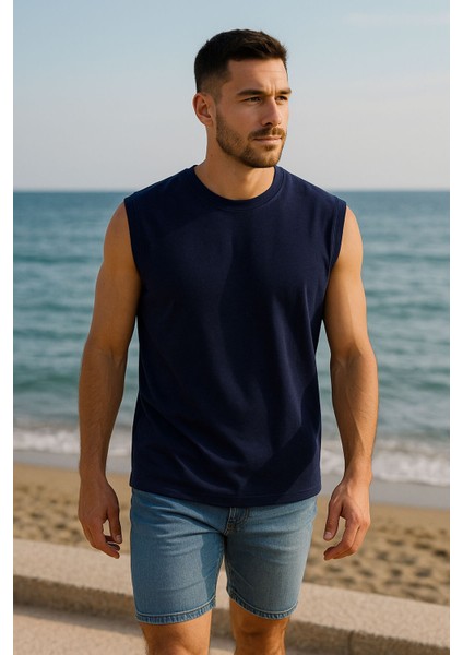 Erkek Bisiklet Yaka Sıfır Kol %100 Pamuk T-Shirt