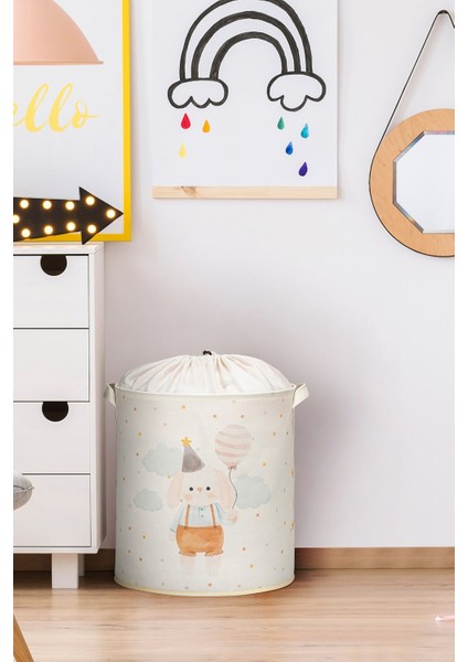 Tavşan Baskılı Fileli Çok Amaçlı Oyuncak Kirli Çamaşır Sepeti Katlanır Düzenleyici Sepet 37X40