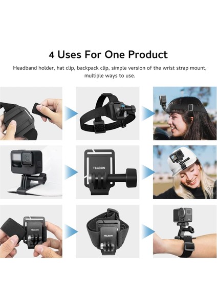 Kafa Bandı Askısı, Klips Montajı, Bilek Askısı, Akıllı Telefon Aksiyon Kamera Aksesuarı, Hızlı Çıkarılabilir Tutucu, Telefon Aparatı, Gopro Hero 12/11/10/9/8 ve Aksiyon Kameralar Için fiyatları