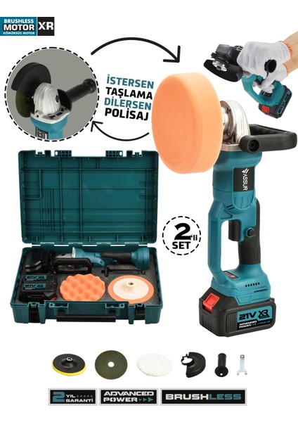 Profesyonel 21V Çift Akü 125 Mm Taşlama & 150 Mm Polisaj Makinesi Set