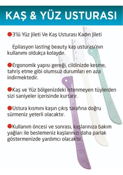 Kadın Yüz Jileti ve Kaş Usturası 3'lü Set Ergonomik Tasarım Tahriş Önleyici Bıçaklar modelleri