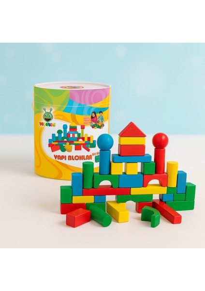 60 Parça Ahşap Yapı Blokları | Eğitici & Eğlenceli Oyun Seti
