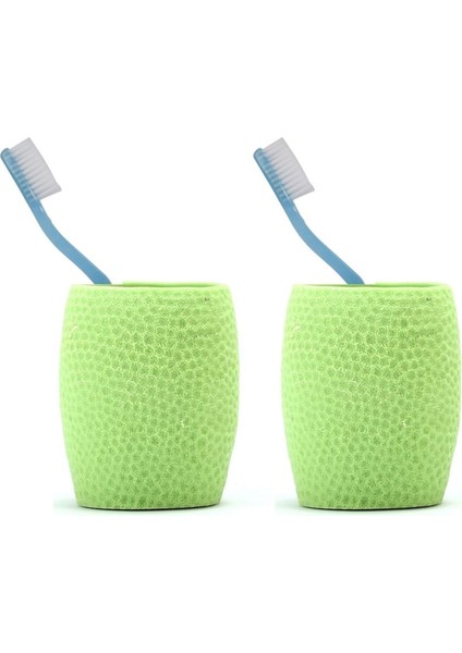 2 Adet Diş Fırçalık,macunluk Yeşil Petek Desenli Poliresin 8X8X10CM 400ML Banyo Seti