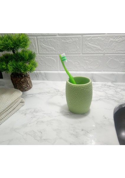 2 Adet Diş Fırçalık,macunluk Yeşil Petek Desenli Poliresin 8X8X10CM 400ML Banyo Seti indirimleri