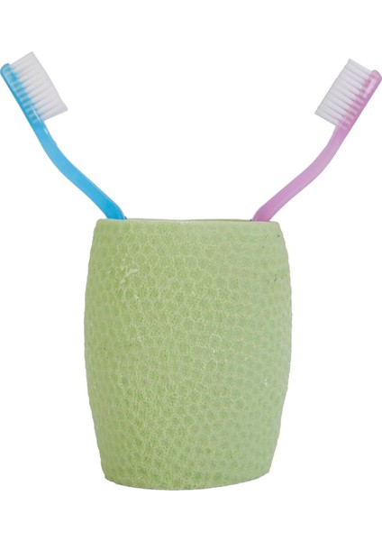 2 Adet Diş Fırçalık,macunluk Yeşil Petek Desenli Poliresin 8X8X10CM 400ML Banyo Seti