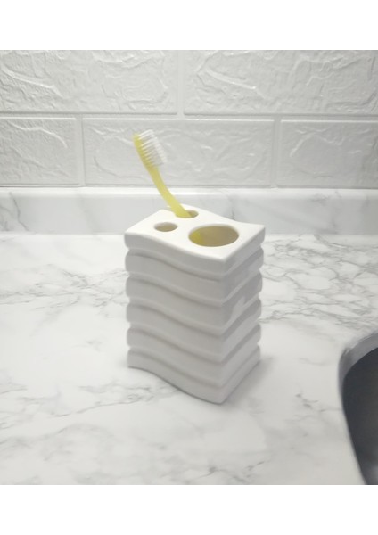 2 Adet Seramik Diş Fırçalık Kare Çizgili Model 8X6X11CM Banyo Seti fiyatları