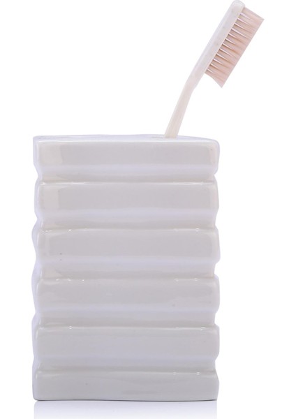 2 Adet Seramik Diş Fırçalık Kare Çizgili Model 8X6X11CM Banyo Seti