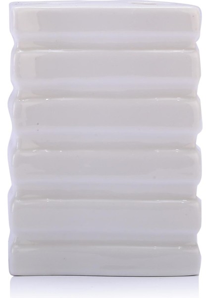 2 Adet Seramik Diş Fırçalık Kare Çizgili Model 8X6X11CM Banyo Seti