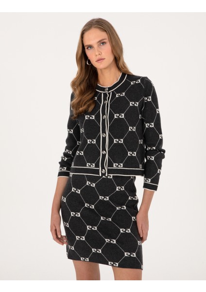 Kadın Antrasit Slim Fit Triko Hırka 50311002-VR006