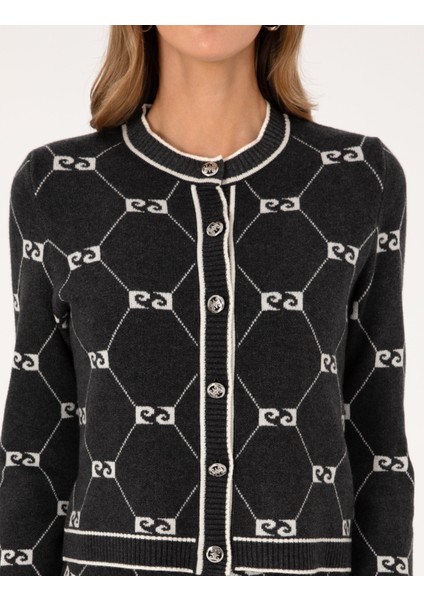 Kadın Antrasit Slim Fit Triko Hırka 50311002-VR006