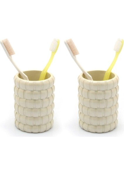2 Adet Diş Fırçalık Örgü Model Banyo Aksesuarı 8X8X11CM Banyo Seti