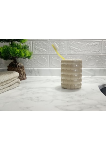 2 Adet Diş Fırçalık Örgü Model Banyo Aksesuarı 8X8X11CM Banyo Seti